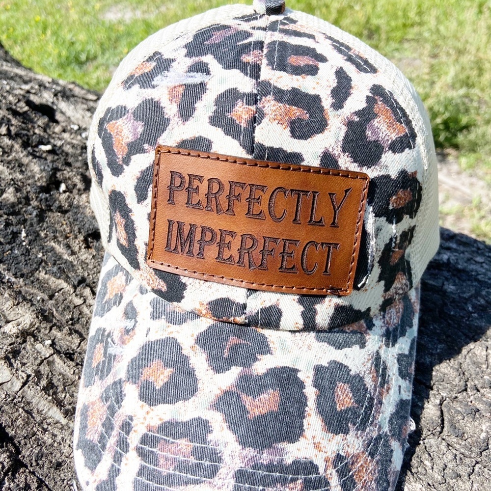 NWT “Perfectly Imperfect”Leather Patch Distressed Ponytail Trucker Hat - Picture 5 of 15